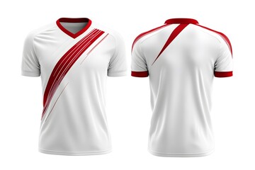 White and Red Sports Jersey with Diagonal Stripes Design isolated on white