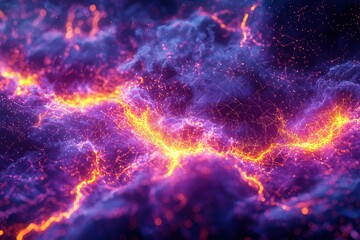 Naklejka premium Abstract Digital Landscape with Intertwined Glowing Lines and Purple Smoke