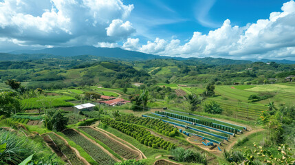 Organic farms and green communities working towards environmental sustainability, showcasing a commitment to reducing carbon footprints