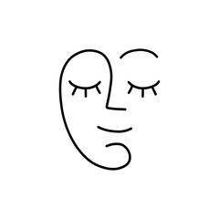 Abstract line art face vector. Cute and peaceful smiley face abstraction