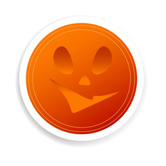 Pumpkin head. A Halloween symbol. Cute round sticker. The orange circle.