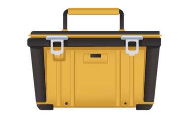 A yellow and black tool box with a portable handle. Vector illustration
