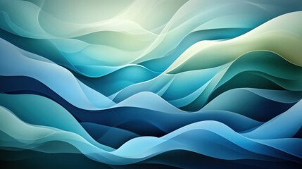 Obraz premium Flowing forms create abstract underwater world with shades of blue and green, evoking sense of tranquility and depth. smooth curves and gradients enhance serene atmosphere