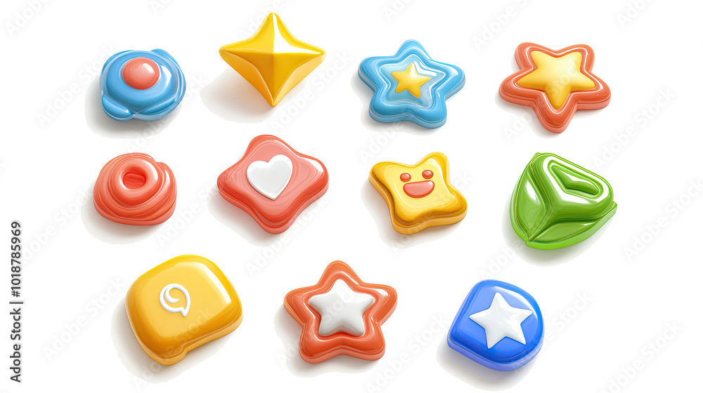 Poster collection of colorful icons set with various shapes generative ai