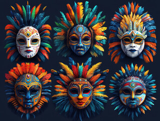 Creative Carnival mask designs illustrations featuring intricate and colorful masks perfect for any Carnival party