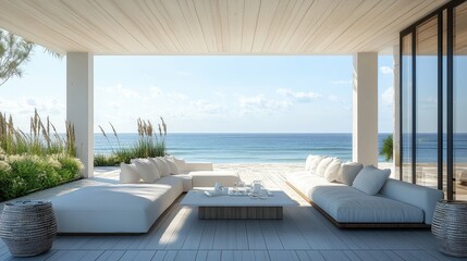Fototapeta premium Modern shot Outdoor Living Space with Ocean View.