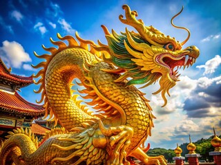 Fototapeta premium Golden Dragon Symbolizing Prosperity and Good Fortune for the Year 2024 in Vibrant Artwork Design