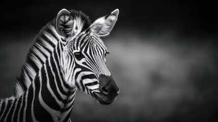 A monochrome image of a zebra, great for editorial or design use
