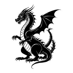 Naklejka premium Dragon. Line art. Logo design for use in graphics. T-shirt print, tattoo design. Minimalist illustration for printing on wall decorations.