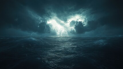 Naklejka premium Lightning Storm Over the Ocean