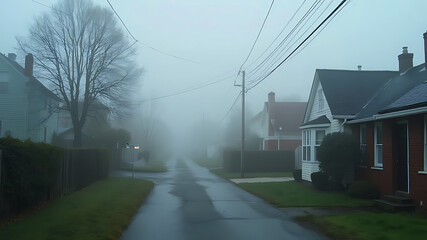 Obraz premium Village Life Shrouded in Fog: A Journey Through Rural Mystique