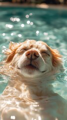 a dog floating in a body of water in the pool
