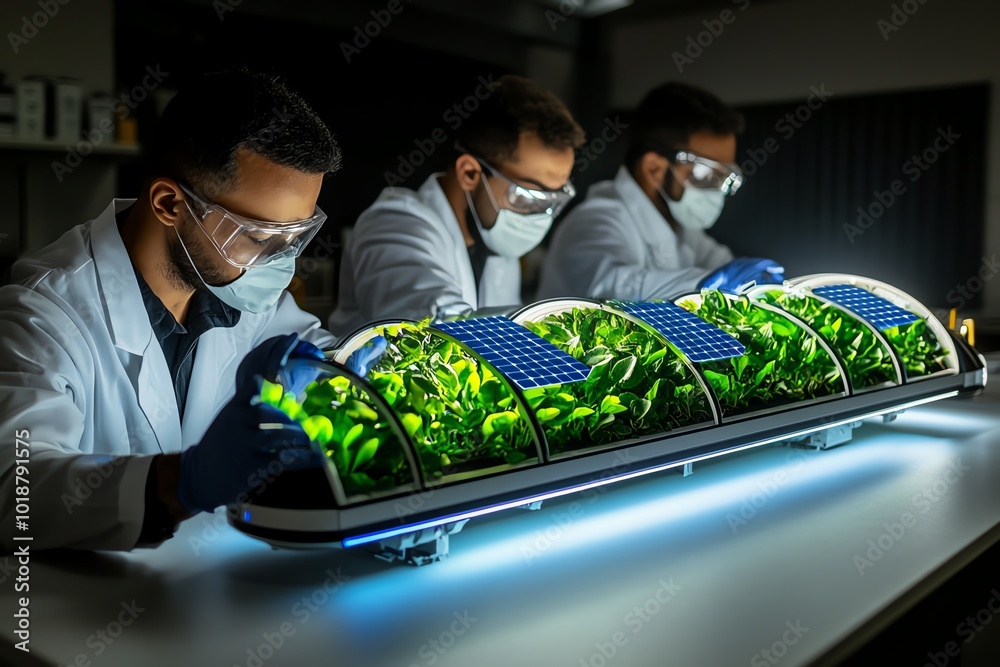 Poster realistic image of scientists in a clean energy lab, working on tomorrowâ€™s solutions for renewable