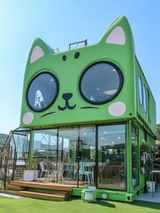 The green cat-shaped container house