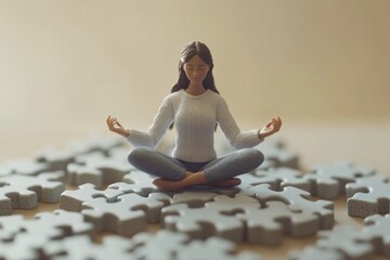 A figurine of a woman sitting on a puzzle piece, great for business or personal use