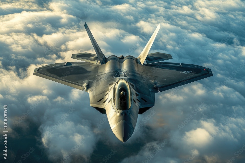 Canvas Prints A fighter jet soaring through the sky above fluffy white clouds