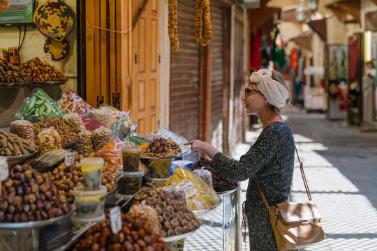 Tourist Woman In A Moroccan Souk