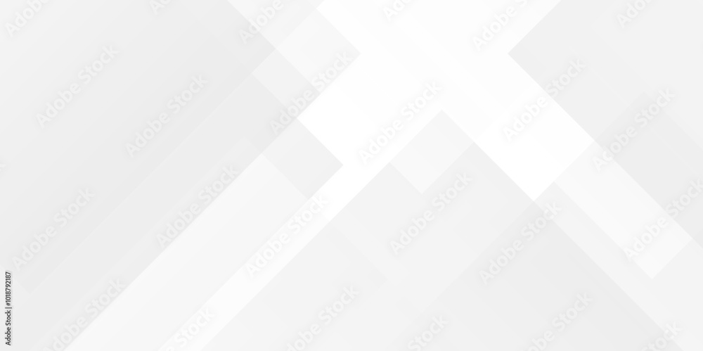 Fototapete White and gray overlap triangle geometric technology pattern. minimal rectangle randomly arranged white lines transparent web square background layers. overlapping presentation design.