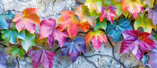 Vibrant Vine Leaves on a Sunlit Wall