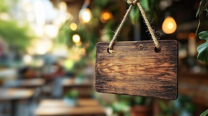 Wooden sign hanging in a cozy caf? setting.