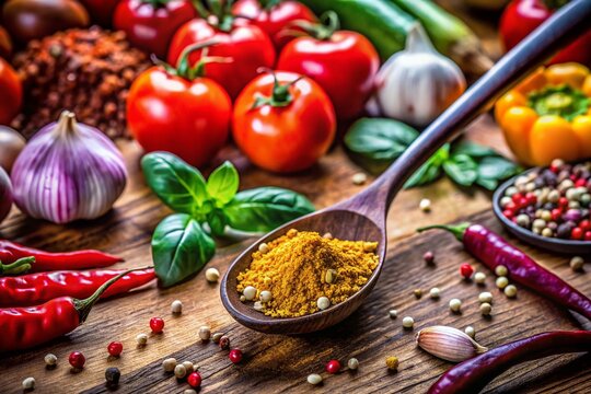 Heaping Tablespoon of Delicious Ingredients Ready for Cooking in a Kitchen Setting with Utensils