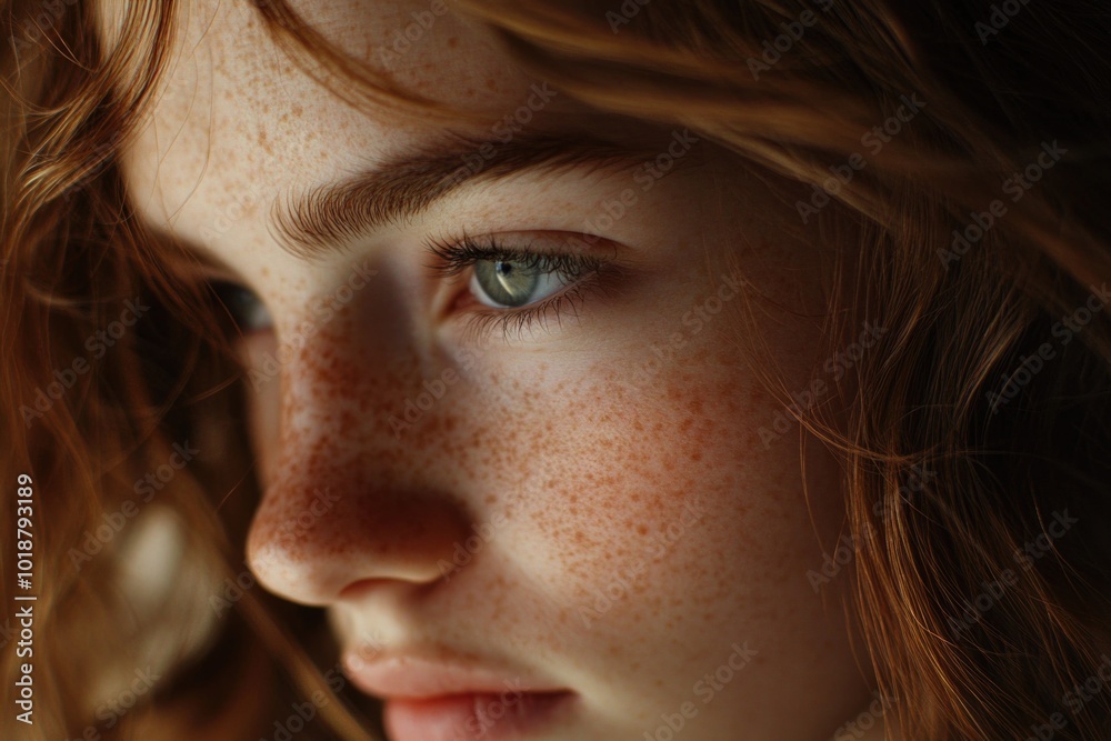 Canvas Prints Close-up portrait of a woman with freckles, natural beauty