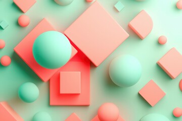 Obraz premium Abstract Composition of Pastel Pink and Green Geometric Shapes