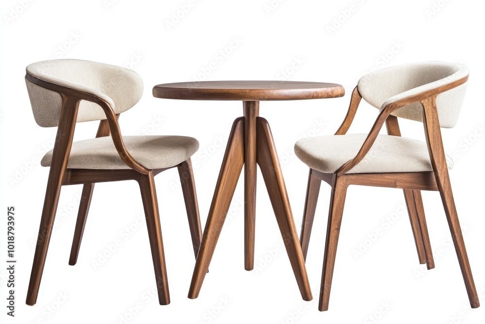 Poster two chairs and a table arranged on a plain white surface