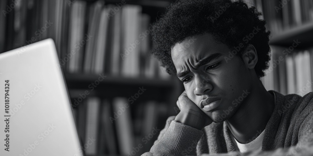 Poster a person sitting in front of a laptop computer, focused on work