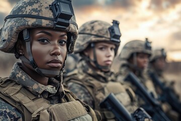 Group of soldiers standing in uniform, ready for deployment or operation