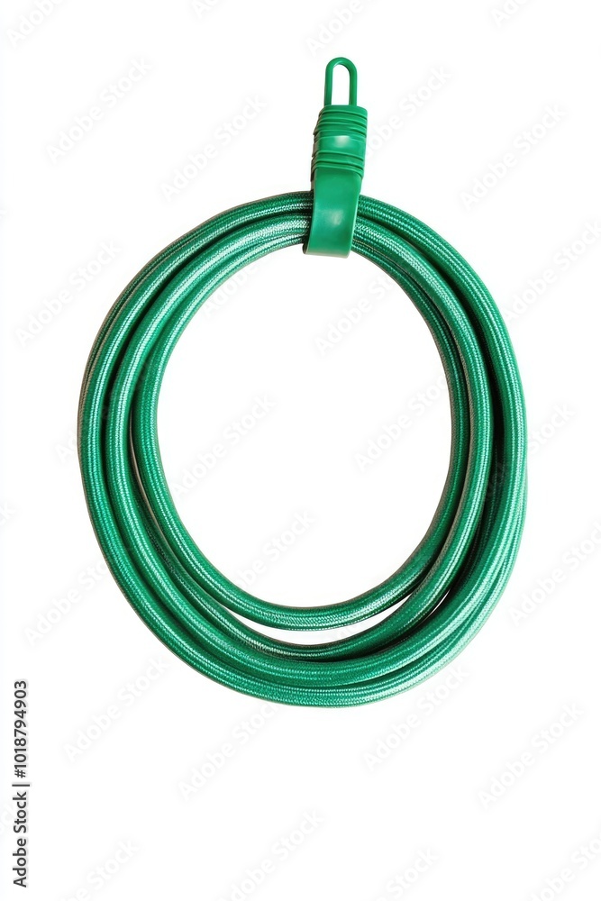 Poster A close-up shot of a green power cord against a white background, ideal for use in technology and electronics contexts