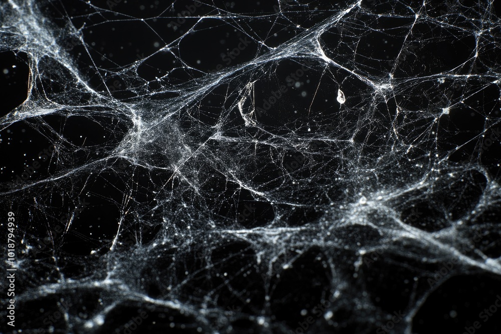 Aufkleber close-up shot of a spider web on a black background, suitable for dark and mysterious themes