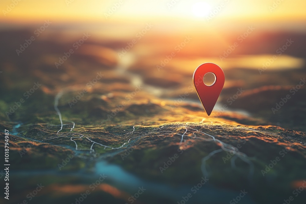 Poster A red pin indicating a specific spot on a map