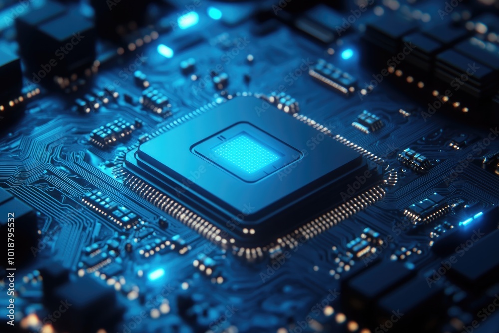 Poster A detailed view of a computer motherboard's components and circuitry