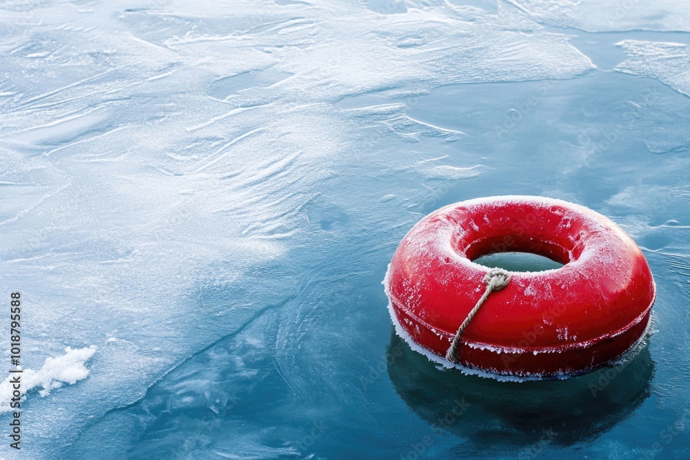 Poster a red ring floats on the surface of a frozen lake