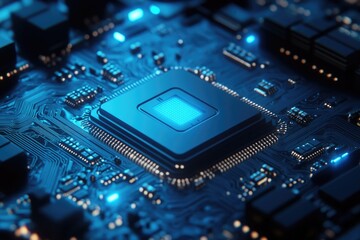 A detailed view of a computer motherboard's components and circuitry