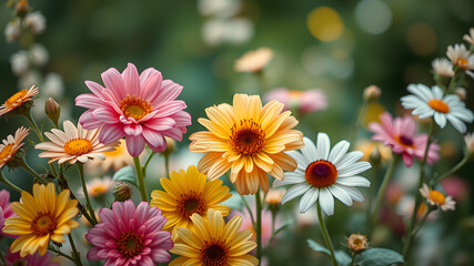 Fototapeta premium Flowers of various type on a background. AI generated image, ai