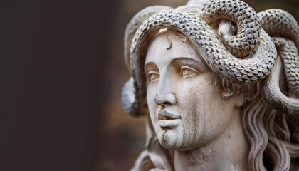 Obraz premium Mystical stone statue with snakes in hair.