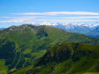 View on mountains near Saalbach Hinterglemm ski resort on a summer day