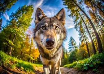 Fototapeta premium Hilarious and Playful Wolf Moments Captured in Nature's Wild Beauty and Humor for Stock Photography