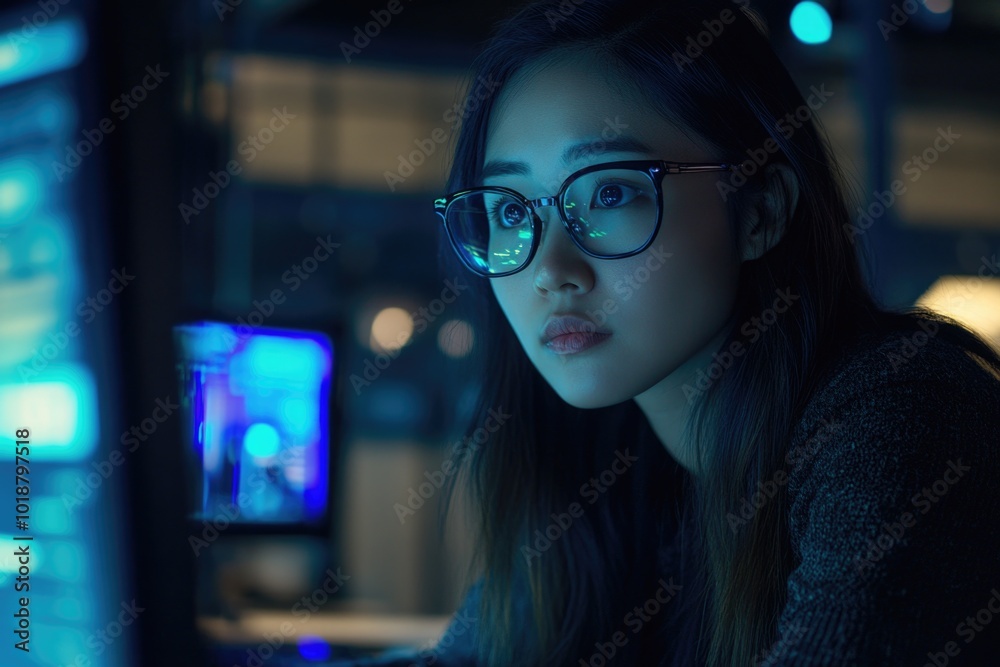 Aufkleber a person examining a computer screen with glasses on
