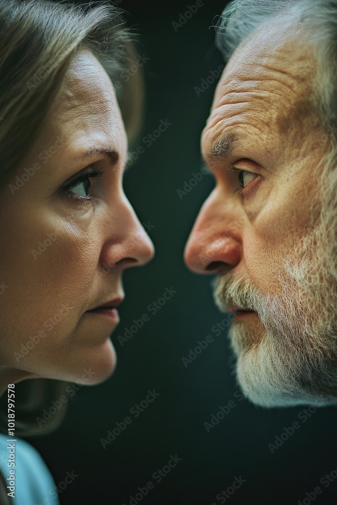 Poster A pair of people facing each other with emotions