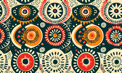 african tribal seamless geometric pattern with colorful shapes and intricate mandala designs