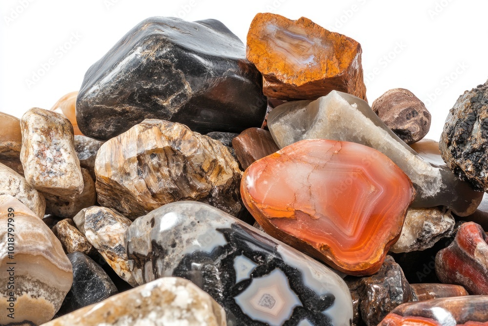 Aufkleber A collection of multicolored rocks on a clean and simple white background, suitable for use in presentations, displays, or as a decorative element