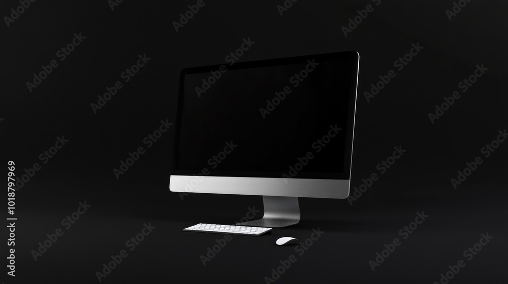 Poster a computer monitor sitting on a desk, perfect for office or home use