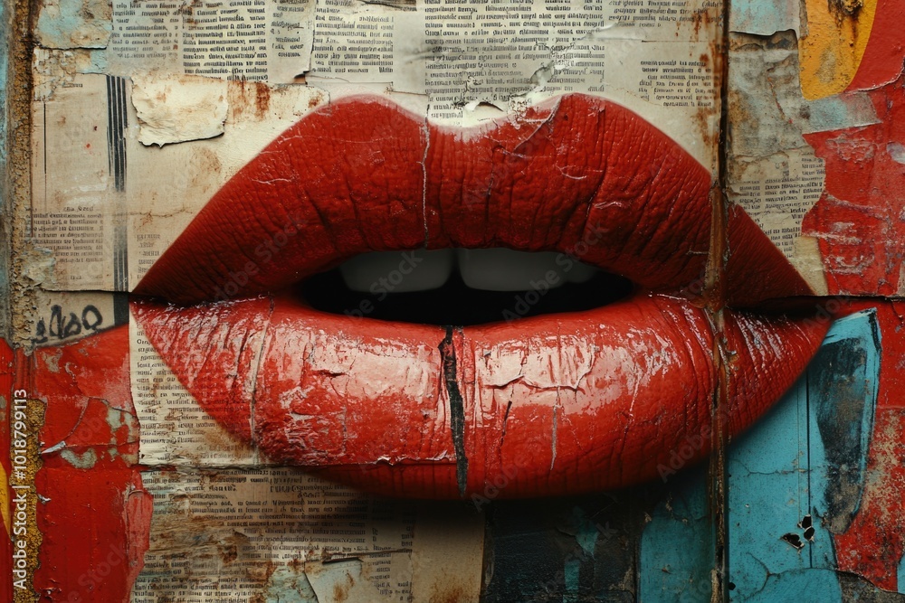 Poster a close-up view of a red lipstick mark on a sheet of paper, possibly used as evidence or a clue