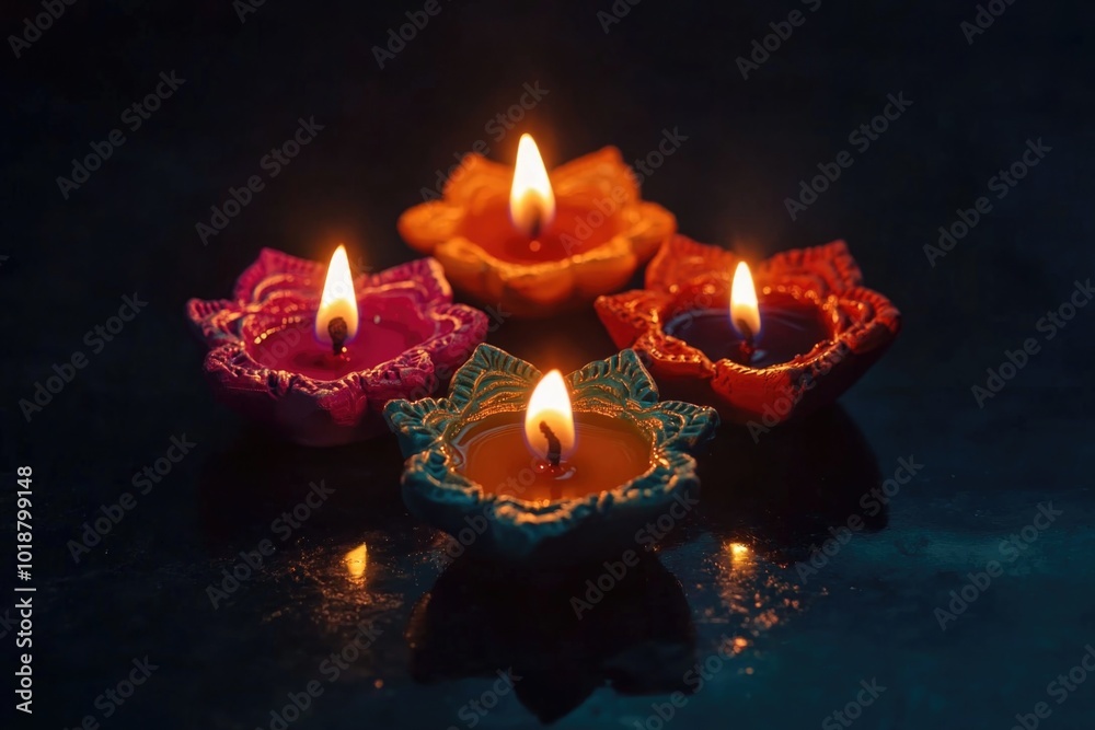 Canvas Prints Three candles sitting on a table, lit and unlit