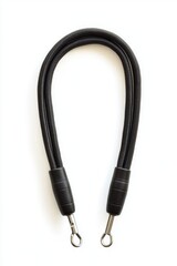 Fototapeta premium Two black leather leashes lying flat on a white background