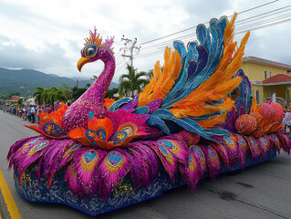 Obraz premium Stunning Carnival party vibrant float designs pictures showcasing creative and colorful parade floats