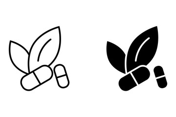herbal medicine icon with style line and black. Vector illustration on white background